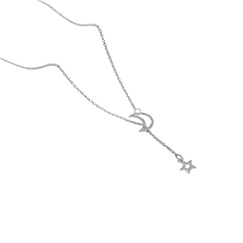 Collar encantador de joyería para mujer y colgante simple de luna, estrella, gargantilla, fiesta, club, mujer, joyería para ella, color: plata (color: plata) Collar encantador de joyería para mujer y colgante simple de luna, estrella, gargantilla, fiesta, club, mujer, joyería para ella, color: plata (color: plata)