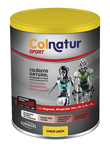 Colnatur Sport – Colágeno Natural Puro para Cuidar las Articulaciones y Músculos de la Actividad Física, Sabor Limón, 345 gr