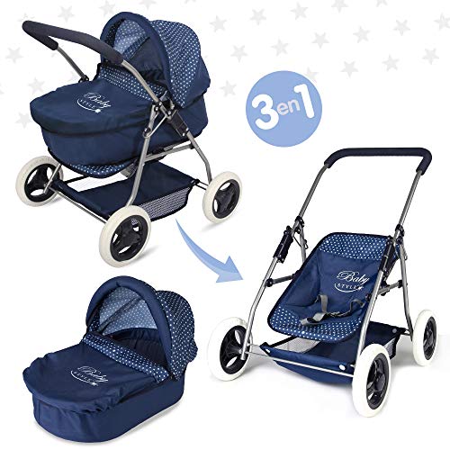 ColorBaby - Cochecito de muñecas plegable 3 en 1 Baby Style, Azul(44919)