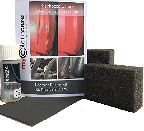 Colourcare24 kit FIAT 500 mafil - Kit de restauración cuero de fácil aplicación usura de volantes e pepita y otros articulos de piel, renovación de color mafil blanco descolorado 30 ml