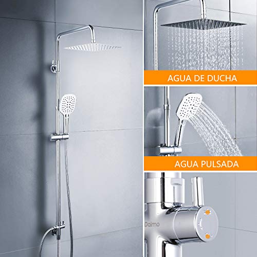 Columna Ducha Dalmo, Sistema de Ducha con Alcachofa, Conjunto Ducha Regulable Metal Completo con 3 Cabezales de Ducha, Grifo Ducha de Altura Adjustable, Conjunto Combinado de Ducha de ángulo Cariable