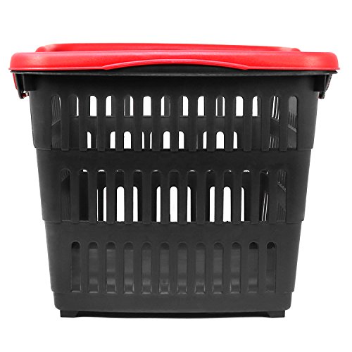 com-four® 2X Cesta de la Compra de plástico con asa - Cesta plastico para el supermercado en Negro/Rojo - 39,5 x 29 x 22,5 cm (002 Piezas - Negro/Rojo)