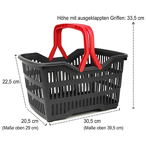 com-four® 2X Cesta de la Compra de plástico con asa - Cesta plastico para el supermercado en Negro/Rojo - 39,5 x 29 x 22,5 cm (002 Piezas - Negro/Rojo)