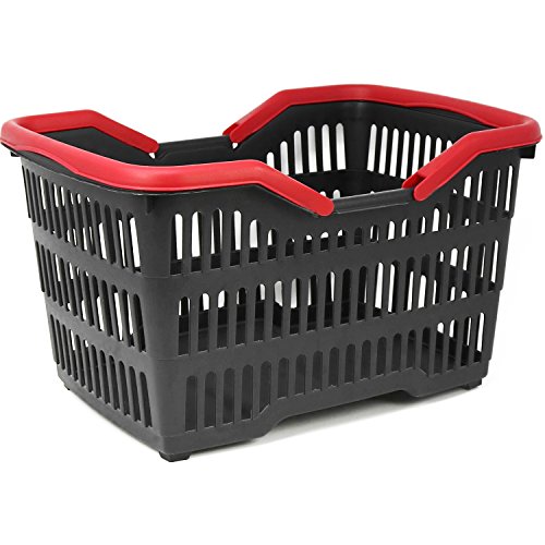 com-four® 2X Cesta de la Compra de plástico con asa - Cesta plastico para el supermercado en Negro/Rojo - 39,5 x 29 x 22,5 cm (002 Piezas - Negro/Rojo)