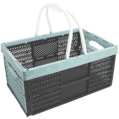 com-four® Caja Plegable con Asas 16l - Caja de Transporte con Asas - Caja de Almacenamiento Estable - Cesta de la Compra Plegable - 20 x 40 x 27 cm (01 Pieza - Turquesa Pastel)