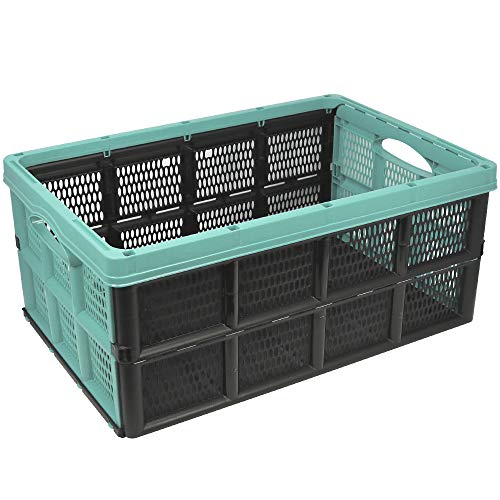 com-four® Caja Plegable de 32 litros - Caja de Transporte con Asas - Caja de almacenaje Robusta - Cesta de la Compra Plegable (50.5x33x22cm - 01 Pieza - Turquesa Pastel)