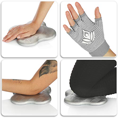 com-four® Guantes de Yoga y Almohadilla de Yoga - Guantes de Fitness con Agarre - Rodillera Antideslizante para Yoga y Pilates - Guantes sin Dedos para Fitness