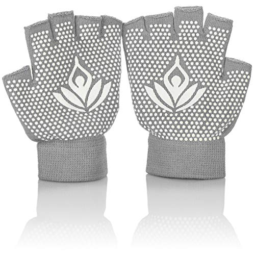 com-four® Guantes de Yoga y Almohadilla de Yoga - Guantes de Fitness con Agarre - Rodillera Antideslizante para Yoga y Pilates - Guantes sin Dedos para Fitness