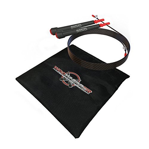 Comba de Saltar Crossfit de velocidad - cable de acero ligero - cuerda negra con longitud ajustable - para el entrenamiento y calentamiento, boxeo y otros deportes + Bolsa Y Guía de instrucciones