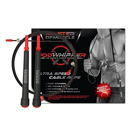 Comba de Saltar Crossfit de velocidad - cable de acero ligero - cuerda negra con longitud ajustable - para el entrenamiento y calentamiento, boxeo y otros deportes + Bolsa Y Guía de instrucciones