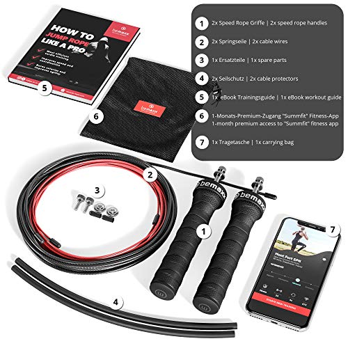 Comba Fitness Speed Rope + Guía de entrenamiento & Cuerda de Repuesto | Rogue Cuerda de Saltar Rápida de Alta Velocidad con Cable de Acero Ajustable & Rodamiento de Bolas, Crossfit Boxeo Deportivo (1) Comba SR)