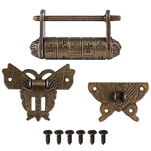 Combinación de caracteres chinos Vintage Lock & Butterfly pestillo Hasp & Tornillos para gabinete Joyero Caja de Regalo