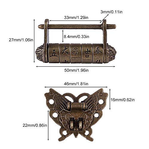 Combinación de caracteres chinos Vintage Lock & Butterfly pestillo Hasp & Tornillos para gabinete Joyero Caja de Regalo