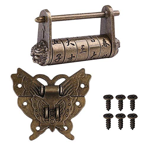 Combinación de caracteres chinos Vintage Lock & Butterfly pestillo Hasp & Tornillos para gabinete Joyero Caja de Regalo