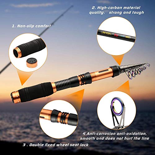 Combo per canne da Spinning e mulinello 2.1m, 2.4m, 3.0m, 3.6m Canna da Pesca telescopica in carbonio al 99% e 11BB Mulinello e Borsa da Pesca & esche e Linea, Set combinato Canna da Pesca (2.1M)