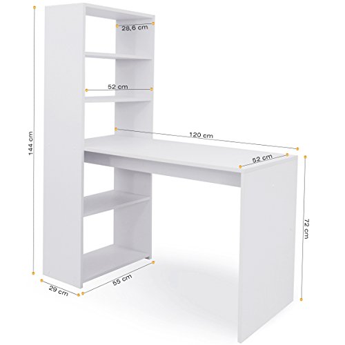 COMIFORT Escritorio con Estantería - Mesa de Estudio con Librería de Estructura Firme, Moderna y Minimalista con 4 Baldas Espaciosas y de Gran Capacidad, Color Blanco COMIFORT Escritorio con Estantería - Mesa de Estudio con Librería de Estructura Firme, Moderna y Minimalista con 4 Baldas Espaciosas y de Gran Capacidad, Color Blanco