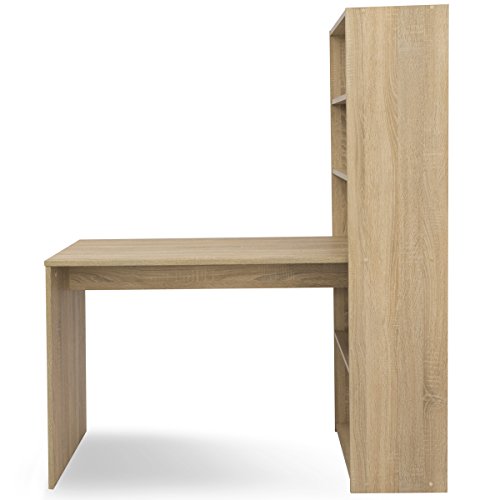 COMIFORT Escritorio con Estantería - Mesa de Estudio con Librería de Estructura Firme, Moderna y Minimalista con 4 Baldas Espaciosas y de Gran Capacidad, Color Sonoma COMIFORT Escritorio con Estantería - Mesa de Estudio con Librería de Estructura Firme, Moderna y Minimalista con 4 Baldas Espaciosas y de Gran Capacidad, Color Sonoma