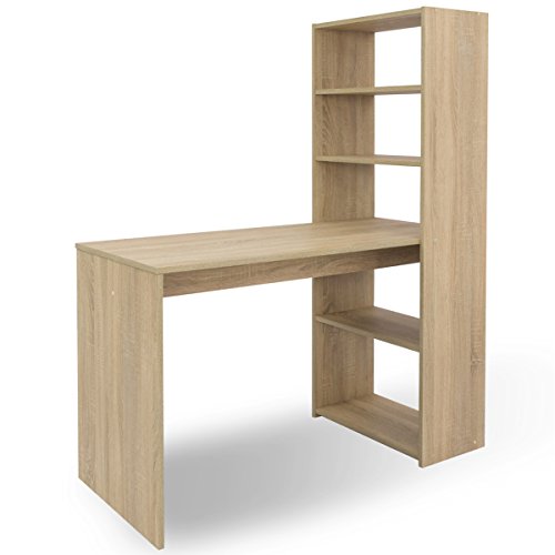 COMIFORT Escritorio con Estantería - Mesa de Estudio con Librería de Estructura Firme, Moderna y Minimalista con 4 Baldas Espaciosas y de Gran Capacidad, Color Sonoma