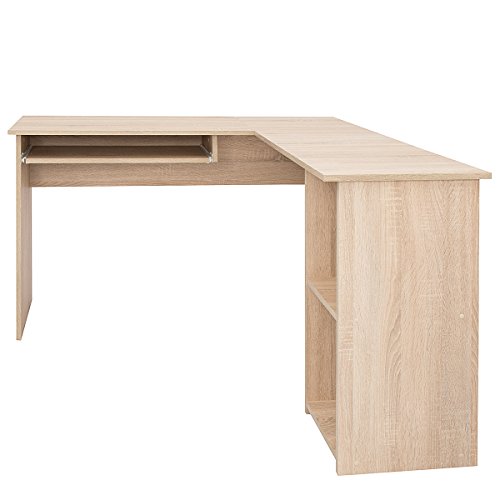 COMIFORT Escritorio Forma L - Mesa de Estudio con Estantería de Estructura Firme, Moderna y Minimalista con 2 Baldas Espaciosas y de Gran Capacidad, Color Roble Sonoma