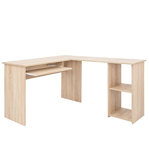 COMIFORT Escritorio Forma L - Mesa de Estudio con Estantería de Estructura Firme, Moderna y Minimalista con 2 Baldas Espaciosas y de Gran Capacidad, Color Roble Sonoma