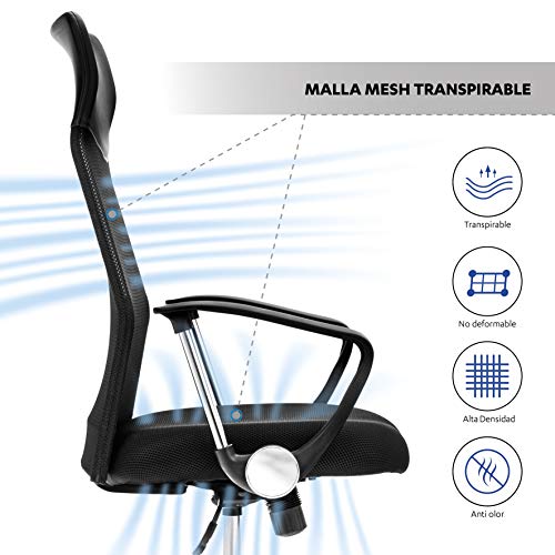 COMIFORT Silla de Escritorio de Malla con reposacabezas de Polipiel, Sillas de Oficina Ergonomica de Malla Alta para Despacho y Ordenador, Sillas Juvenil con Ruedas, Altura Regulable (Negra) COMIFORT Silla de Escritorio de Malla con reposacabezas de Polipiel, Sillas de Oficina Ergonomica de Malla Alta para Despacho y Ordenador, Sillas Juvenil con Ruedas, Altura Regulable (Negra)
