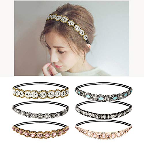 Comius Sharp 6 Piezas Bandas para la Cabeza Elásticas, Bohemia Diadema Cristal Diamante de Imitación Bandas Diademas de Pelo para el Pelo Accesorios para el Cabello de la Boda para Mujer (6 Estilos)