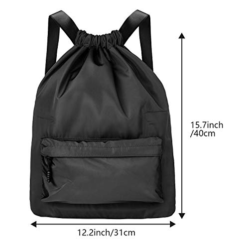 Comius Sharp Bolsas de Cuerdas para el Gimnasio, Bolsa Lona Mochilas Casual para PC Viaje Libros Acampada Estudiantes Escuela Mochila Cuerda para Chico Chica Hombre Muje (Black)