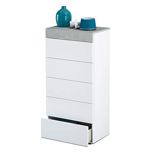 Comoda 5 cajones, Sinfonier Dormitorio, Modelo Tekkan, Acabado en Color Blanco Artik y Gris Cemento, Medidas: 61 cm (Ancho) x 118 cm (Alto) x 40 cm de (Fondo) Comoda 5 cajones, Sinfonier Dormitorio, Modelo Tekkan, Acabado en Color Blanco Artik y Gris Cemento, Medidas: 61 cm (Ancho) x 118 cm (Alto) x 40 cm de (Fondo)