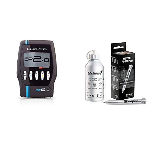 Compex Electroestimulador, Unisex, Negro + Motor Point - Lápiz de Punto Motor, Plateado, Standard Compex Electroestimulador, Unisex, Negro + Motor Point - Lápiz de Punto Motor, Plateado, Standard