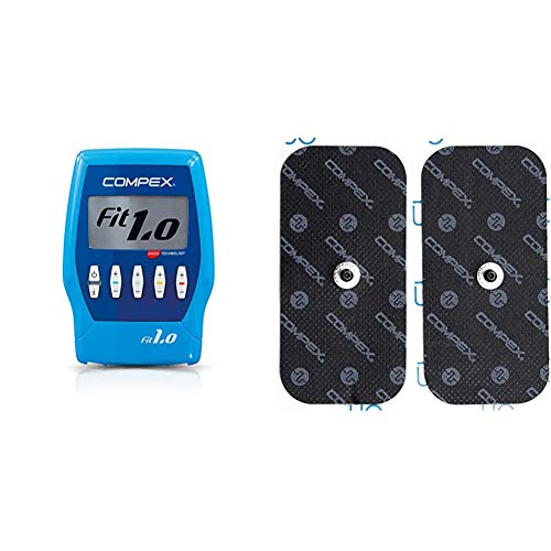 Compex Fit 1.0 Electroestimulador, Unisex, Azul + Pack de electrodos Easysnap Performance 5 x 10 cm - 2 Unidades