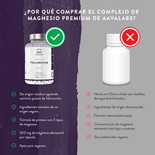 Complejo de Magnesio Premium - Citrato de Magnesio, Óxido de Magnesio, Malato de Magnesio, Taurato de Magnesio - 180 Cápsulas - 400 mg/Dosis Diaria - 100% Vegano