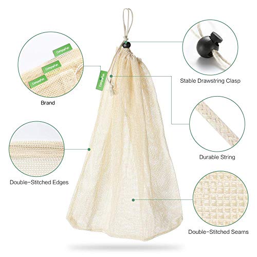 CompraFun Bolsas Reutilizables de Compra, Bolsas de Malla de Algodón Lavables y Transpirables para Frutas, Verduras, Juguetes. Libres de BPA, Ecológicas y Biodegradables (3*S, 3*M, 3*L, 1*XL). Set 10 CompraFun Bolsas Reutilizables de Compra, Bolsas de Malla de Algodón Lavables y Transpirables para Frutas, Verduras, Juguetes. Libres de BPA, Ecológicas y Biodegradables (3*S, 3*M, 3*L, 1*XL). Set 10