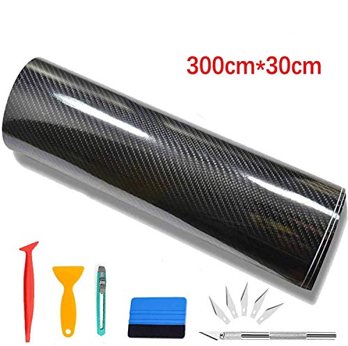 CompraFun Vinilo Fibra Carbono, Película Pegatina Decoración Autoadhesiva A Prueba de Agua Libre de Burbuja 300 * 30CM, para Motocicleta Móvil Ordenador, con Accesorios