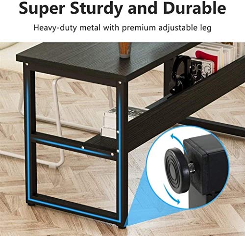 Computadora de escritorio, Estudio escritorio de oficina ordenador portátil PC Tabla de estaciones de trabajo con estructura de acero y estantería for oficina en casa, Negro de madera del grano Computadora de escritorio, Estudio escritorio de oficina ordenador portátil PC Tabla de estaciones de trabajo con estructura de acero y estantería for oficina en casa, Negro de madera del grano