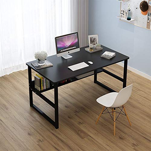 Computadora de escritorio, Estudio escritorio de oficina ordenador portátil PC Tabla de estaciones de trabajo con estructura de acero y estantería for oficina en casa, Negro de madera del grano Computadora de escritorio, Estudio escritorio de oficina ordenador portátil PC Tabla de estaciones de trabajo con estructura de acero y estantería for oficina en casa, Negro de madera del grano