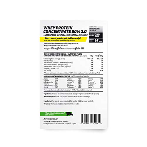 Concentrado de Proteína de Suero de HSN | Whey Protein Concentrate 2.0 | Batido de Proteínas en Polvo | Vegetariano, Sin Gluten, Sin Soja, Sin Sabor | 2Kg