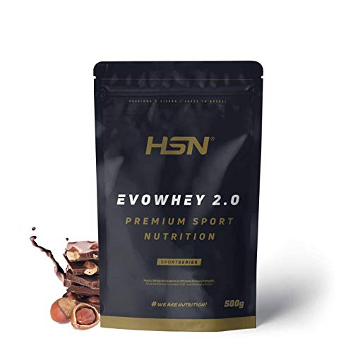 Concentrado de Proteína de Suero Evowhey Protein 2.0 de HSN | Whey Protein Concentrate| Batido de Proteínas en Polvo | Vegetariano, Sin Gluten, Sin Soja, Sabor Chocolate Avellana, 500g