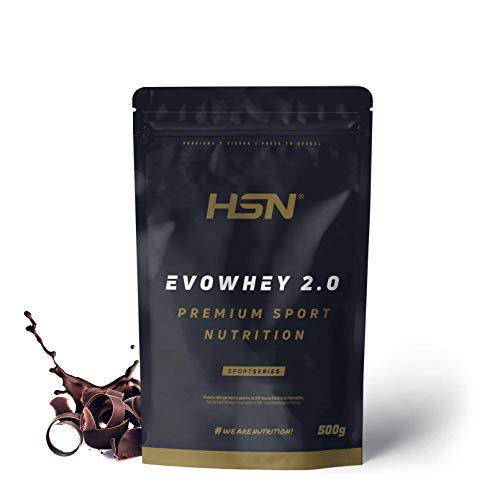 Concentrado de Proteína de Suero Evowhey Protein 2.0 de HSN | Whey Protein Concentrate| Batido de Proteínas en Polvo | Vegetariano, Sin Gluten, Sin Soja, Sabor Chocolate, 500g