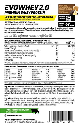 Concentrado de Proteína de Suero Evowhey Protein 2.0 de HSN | Whey Protein Concentrate| Batido de Proteínas en Polvo | Vegetariano, Sin Gluten, Sin Soja, Sabor Chocolate Cacahuete, 2Kg Concentrado de Proteína de Suero Evowhey Protein 2.0 de HSN | Whey Protein Concentrate| Batido de Proteínas en Polvo | Vegetariano, Sin Gluten, Sin Soja, Sabor Chocolate Cacahuete, 2Kg