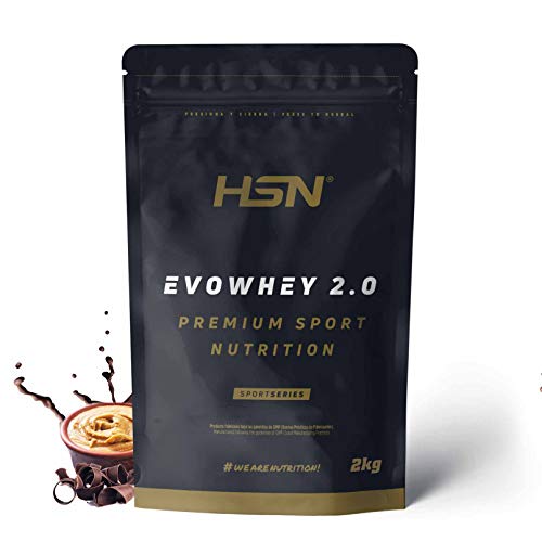 Concentrado de Proteína de Suero Evowhey Protein 2.0 de HSN | Whey Protein Concentrate| Batido de Proteínas en Polvo | Vegetariano, Sin Gluten, Sin Soja, Sabor Chocolate Cacahuete, 2Kg