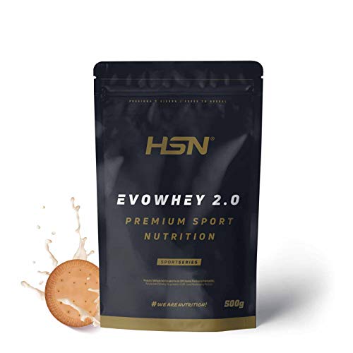 Concentrado de Proteína de Suero Evowhey Protein 2.0 de HSN | Whey Protein Concentrate| Batido de Proteínas en Polvo | Vegetariano, Sin Gluten, Sin Soja, Sabor Galletas, 500g