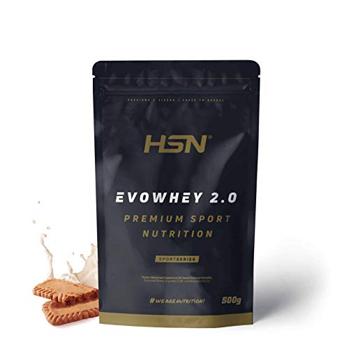 Concentrado de Proteína de Suero Evowhey Protein 2.0 de HSN | Whey Protein Concentrate| Batido de Proteínas en Polvo | Vegetariano, Sin Gluten, Sin Soja, Sabor Galleta Caramelizada, 500g