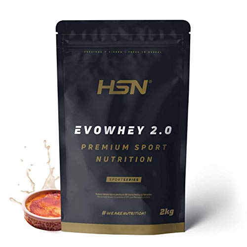 Concentrado de Proteína de Suero Evowhey Protein 2.0 de HSN | Whey Protein Concentrate| Batido de Proteínas en Polvo | Vegetariano, Sin Gluten, Sin Soja, Sabor Crema Catalana, 2Kg