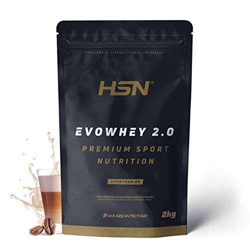 Concentrado de Proteína de Suero Evowhey Protein 2.0 de HSN | Whey Protein Concentrate| Batido de Proteínas en Polvo | Vegetariano, Sin Gluten, Sin Soja, Sabor Café con Leche, 2Kg