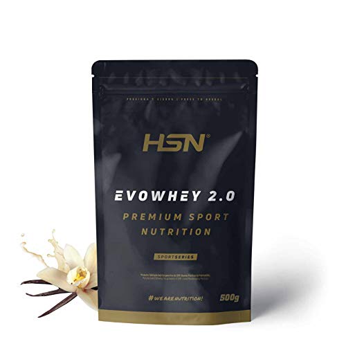 Concentrado de Proteína de Suero Evowhey Protein 2.0 de HSN | Whey Protein Concentrate| Batido de Proteínas en Polvo | Vegetariano, Sin Gluten, Sin Soja, Sabor Vainilla, 500g