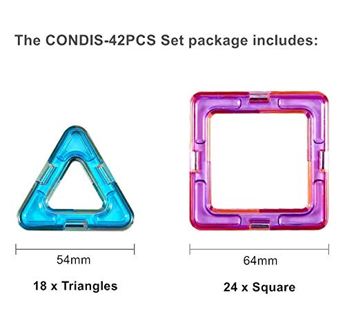 Condis 42 Piezas Bloques de Construcción Magnéticos para Niños Kit de Inicio, Juegos de Viaje Construcciones Magneticas Imanes Regalos Cumpleaños Juguetes Educativos para Niños Mayores de 3 años Condis 42 Piezas Bloques de Construcción Magnéticos para Niños Kit de Inicio, Juegos de Viaje Construcciones Magneticas Imanes Regalos Cumpleaños Juguetes Educativos para Niños Mayores de 3 años
