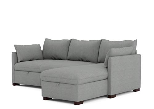 Confort24 Orlando Hogar Sofá Cama 3 Plazas Chaise Longue Esquinero Reversible Izquierda o Derecha con Arcón Tapizado Tela Gris Sofá de Salon Decoración de Hogar Cojines y Tapicería 221 x 162 x 90