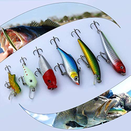 Conjunto al Aire Libre Señuelo de la Pesca , 120 Piezas Kits de Señuelos Pesca Accesorios Cebos Artificiales Articulos de Pesca Incluido la Caja Tackle, Ganchos, Tijeras, Cebos, Popper, Grillos y más