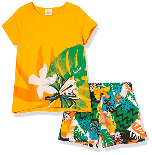 Conjunto Camiseta Y Short Punto Estampado NIÑA Naranja Party Animal