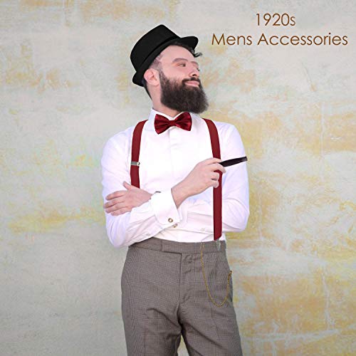 Conjunto de accesorios para el disfraz de gángster masculino Gatsby de los años 20, disfraz de flapper de los años 20 (Negro + Rojo)